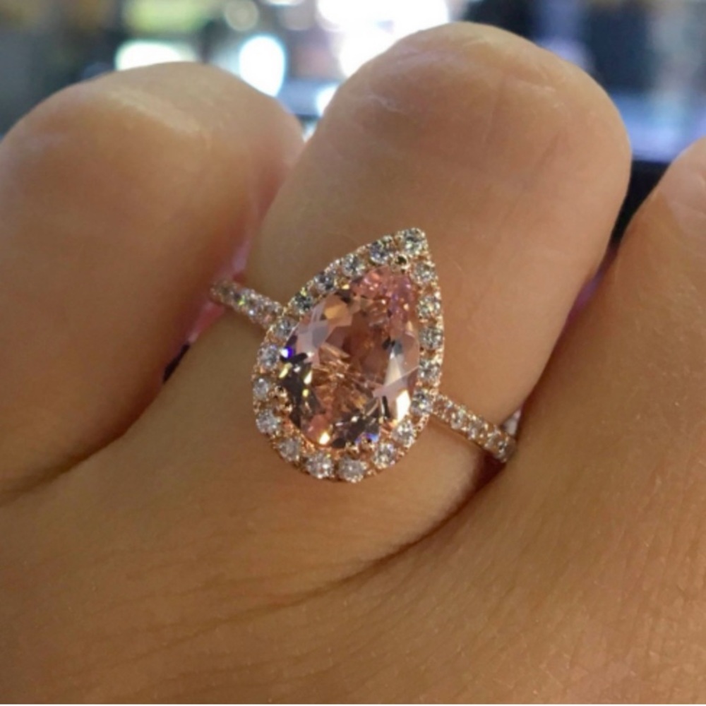 3.44Ct Pear Cut Morganite Solitaire Rose Gold Ring - Picture 4 of 16